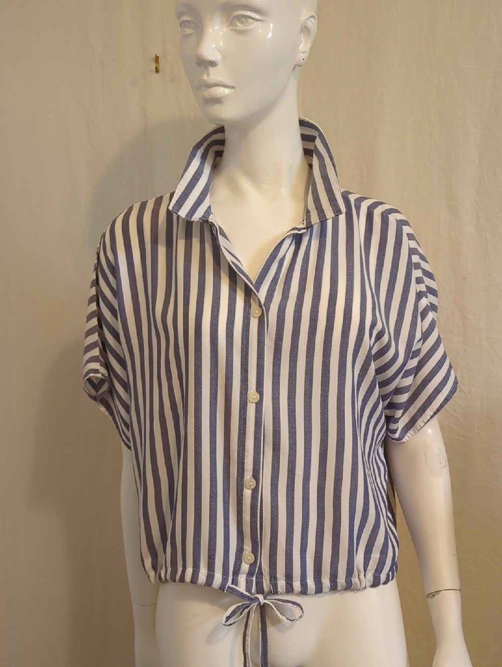 Beach lunch lounge Blue And White Striped Shirt Button Down Medium